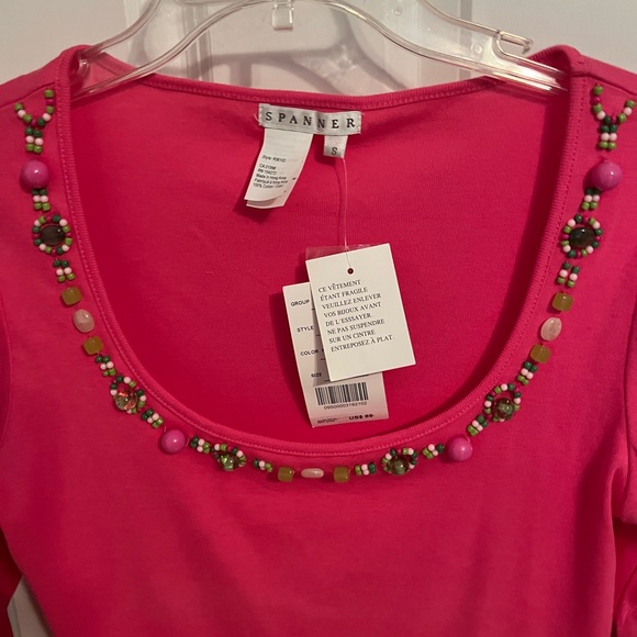 NWT Spanner Barbie-Core Pink Scoop Neck Embellished Stretch Knit Top S - Picture 4 of 11